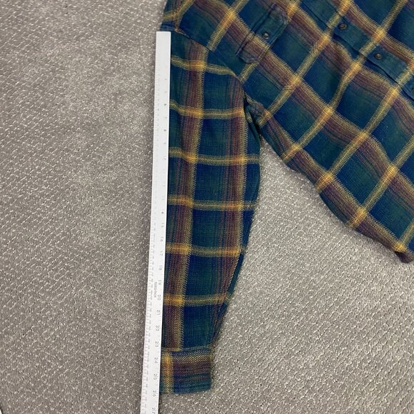 Orvis Shirt Jacket Shacket Men's Large Fits like Medium Green Blue Yellow Plaid - Picture 11 of 12
